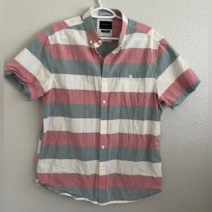 Cactus Man Casual Striped Shirt - Pink, Gray, White